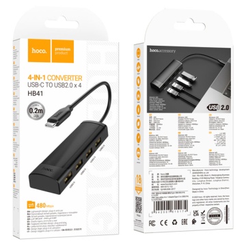 Hub USB, Multiport, Hoco HB41, USB-C la 3 x USB-A 3.0, USB-A 2.0, 480Mps, 20cm, negru - Img 5