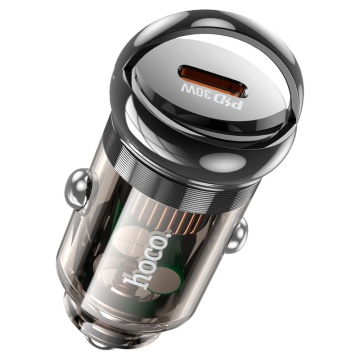 Incarcator Auto + Cablu Lightning, Hoco Z53, 30W, 1xUSB-C, PD, Ring-Pull, negru - Img 1