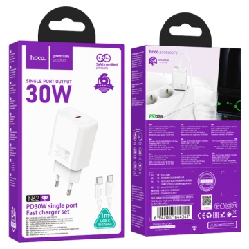 Incarcator Retea + Cablu USB-C Hoco N62, 1m, PD30W, 1xUSB-C, 1xUSB-A, alb - Img 4