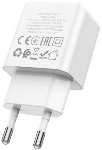 Incarcator Retea Hoco C106A, 10.5W, 5V, 2.1A, 1xUSB-A, QC 3.0, alb - Img 2