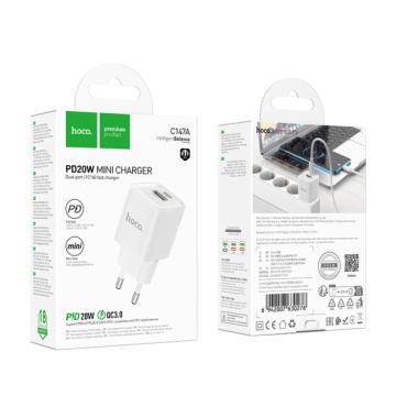 Incarcator Retea Hoco C147A, PD30W, 1xUSB-C, 1xUSB-A, alb - Img 4