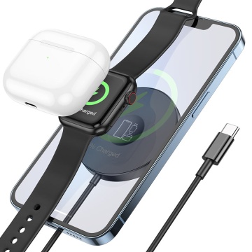 Incarcator Wireless Hoco CW41, MagSafe, 15W, Qi Charging, Magnetic, 3 in 1, negru - Img 3