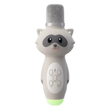 Microfon karaoke portabil pentru copii, 2 in 1 cu boxa integrata, lumini colorate RGB, efect de ecou si acumulator reincarcabil, gri
