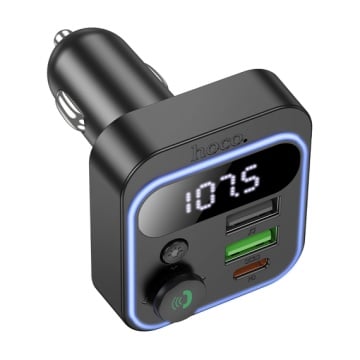 Modulator FM/Incarcator Auto, Hoco E85, PD38W, 1xUSB-C, 2xUSB-A, LED Ambinet, negru - Img 2