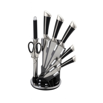 Set cutite Zilan 8 piese, otel inoxidabil 3CR13, suport acrilic 360°, ZLN1634, negru