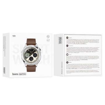 Smartwatch barbati Hoco Y21, ecran AMOLED 1.43", Bluetooth 5.0, apeluri, baterie 250mAh, curea piele, metal silver - Img 6