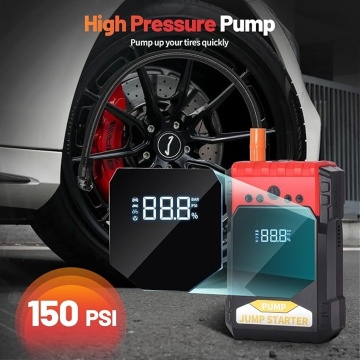 Starter auto Pexor 4 in 1, booster baterie 1800A, compresor 150PSI, baterie externa 14800mAh, lanterna LED, afisaj digital, negru/rosu - Img 3