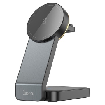 Statie Incarcare Wireless, Hoco CQ3, MagSafe, 15W, Qi Charging, Stand, 3 in 1, negru - Img 1