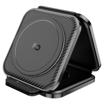 Statie Incarcare Wireless, Hoco CQ4, MagSafe, 15W, Qi Charging, Folding, 3 in 1, negru - Img 1