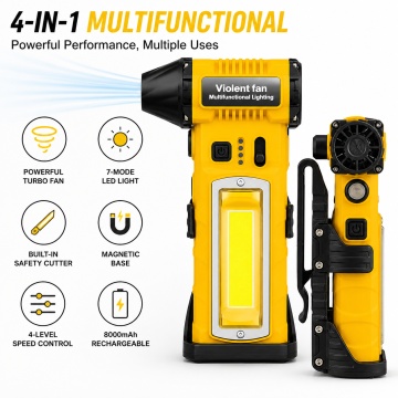 Suflanta Aer Comprimat Portabila 4 in 1 Pexor, Functie Aspirate, Turbo Fan 140000 RPM, 4 Trepte Putere, Baterie 8000 mAh, Incarcare USB-C, Motor Fara Perii, Galben-Negru - Img 4