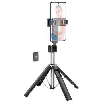 Suport selfie Hoco K18, telescopic 0.97m, 2 in 1, inox, telecomanda BT, negru - Img 1