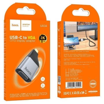 Adaptor USB-C la VGA, OTG Hoco UA34, 2K 60Hz, transfer video, gri - Img 6