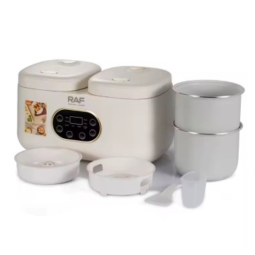 Aparat electric multifunctional pentru gatit orez Raf R5419, 800W, 4L, 14 functii, 2 compartimente, alb-bej - Img 3