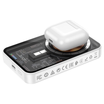 Baterie externa 5.000mAh, Hoco Q10, MagSafe, wireless, USB-C PD, QC 3.0, alb - Img 2