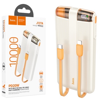 Baterie externa Hoco J127A, 10000mAh cu mini-cabluri USB-C / Lightning, 20W, Display LED, Mecha Dual, Alb - Img 2