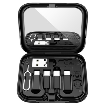 Cablu Hoco U114 Travel Set, multi cablu 3A, USB-C cu adaptoare Lightning/MicroUSB/USB-A, cheita SIM, cutie Treasure, negru - Img 1