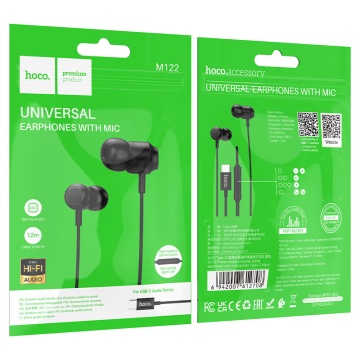 Casti cu Fir Hoco M122, In Ear, USB-C, 1.2m, Mic & Volume Key, HiFi, negru - Img 5