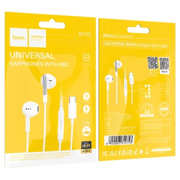 Casti cu Fir Hoco M123, In Ear, USB-C, 1.2m, Mic & Volume Key, HiFi, alb - Img 5