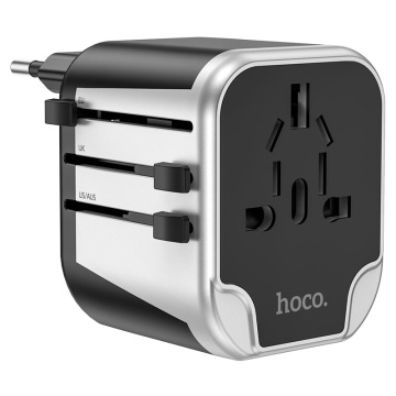 Convertor priza 2xUSB-A, Hoco AC5, adaptor universal EU/UK/US/AUS, incarcare rapida, compact, alb - Img 3