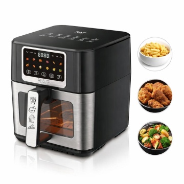 Friteuza cu Aer Cald Raf R50001 8L 1700W Panou Digital Fereastra Vizibila Inox Negru