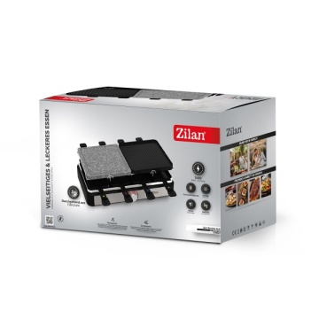 Gratar electric cu raclette ZILAN ZLN8863 – 1400W, Placa piatra + aluminiu, Termostat reglabil, Antiaderent, Gri - Img 6