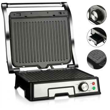 Gratar Electric Multifunctional, Raf R2687, 2000W, Placi Detasabile 800 cm², Functie Grill & Barbeque Negru Argintiu