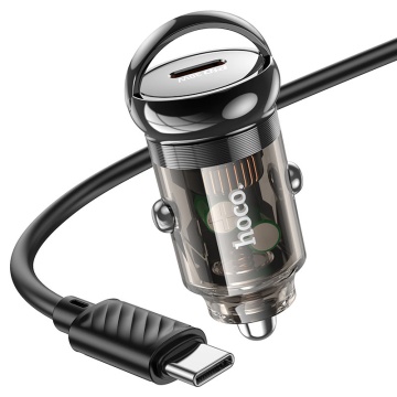 Incarcator Auto + Cablu Lightning, Hoco Z53, 30W, 1xUSB-C, PD, Ring-Pull, negru - Img 2