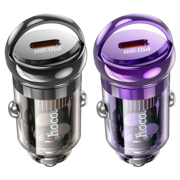 Incarcator Auto + Cablu Lightning, Hoco Z53, 30W, 1xUSB-C, PD, Ring-Pull, violet - Img 3