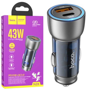 Incarcator Auto Hoco NZ8, 25W, 1xUSB-C, 1xUSB-A, PD, QC 3.0, albastru - Img 2