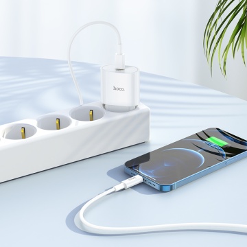 Incarcator Retea + Cablu Lightning, Hoco C147A, 1m, PD20W, 1xUSB-C, 1xUSB-A, alb - Img 4