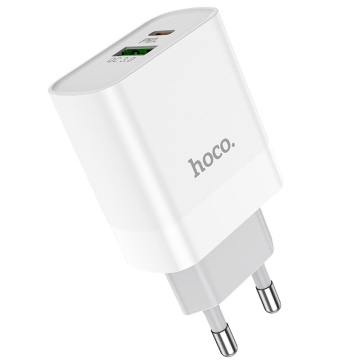 Incarcator Retea + Cablu Lightning, Hoco C80A, 20W, 5V, 3.1A, 1xUSB-C, 1xUSB-A, PD, QC 3.0, alb - Img 2