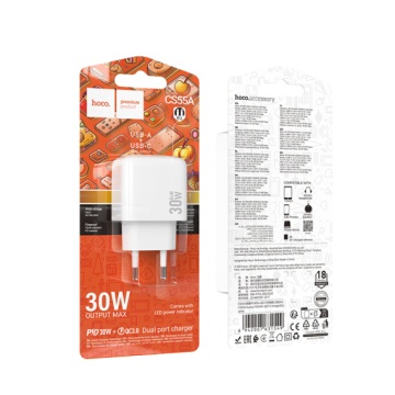 Incarcator Retea Hoco CS55A, PD30W, 1xUSB-C, 1xUSB-A, alb - Img 3
