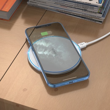 Incarcator Wireless Hoco CW6 Pro, Ultra Thin, 15W, Qi Charging, Ambient Light, alb - Img 4