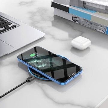 Incarcator Wireless Hoco CW6 Pro, Ultra Thin, 15W, Qi Charging, Ambient Light, negru - Img 5