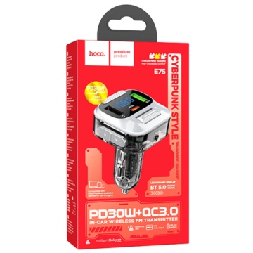 Modulator FM | BT, Hoco E75, 30W, 1xUSB-C, 1xUSB-A, PD, QC 3.0, negru - Img 4