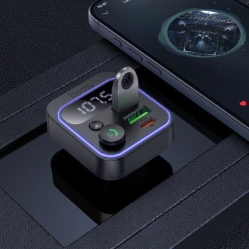 Modulator FM/Incarcator Auto, Hoco E85, PD38W, 1xUSB-C, 2xUSB-A, LED Ambinet, negru - Img 3