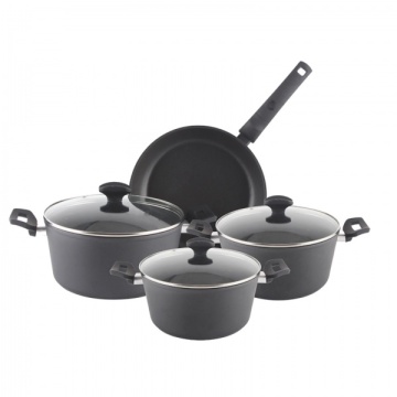 Set oale gatit ZILAN 7 piese, aluminiu interior neaderent PTFE, capace sticla, ZLN3277, gri - Img 2