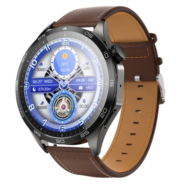 Smartwatch barbati Hoco Y21, ecran AMOLED 1.43", BT 5.0, apeluri Bluetooth, baterie 250mAh, curea piele, metal grey - Img 1