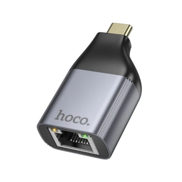 Adaptor USB-C la RJ45, OTG Hoco UA35, rețea 100Mbps, gri - Img 1