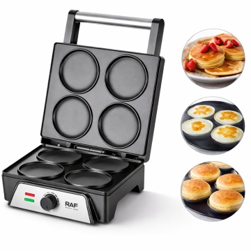 Aparat de waffe electric, Profesional Raf R2520, 1600W 4 Forme Incalzire, Otel Inoxidabil, Negru