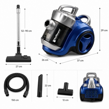 Aspirator fara sac Hoffmans HM-8801, 1800W, sistem multiciclonic, recipient 3L, filtru lavabil, putere reglabila, Albastru-Gri - Img 7