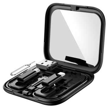 Cablu Hoco U114 Travel Set, multi cablu 3A, USB-C cu adaptoare Lightning/MicroUSB/USB-A, cheita SIM, cutie Treasure, negru - Img 2