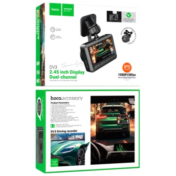 Camera Video pentru masina Hoco DV6, HD 1080MPX, cu Display de 3 inchi, fata si camera spate, gri - Img 6