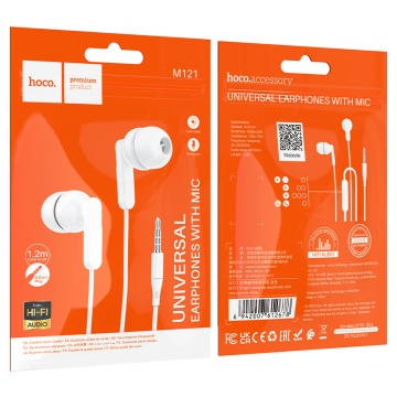 Casti cu Fir Hoco M121, In Ear, 3.5mm, 1.2m, Mic & Volume Key, HiFi, alb - Img 5