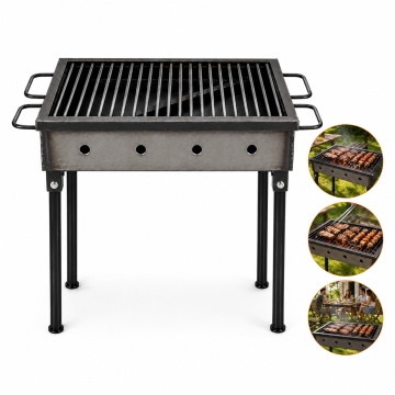 Gratar gradina profesional Pexor S 30 X 40 CM metal gros 3 MM, pentru carbune si lemne, sita inox, picioare 40 cm, gri - Img 8