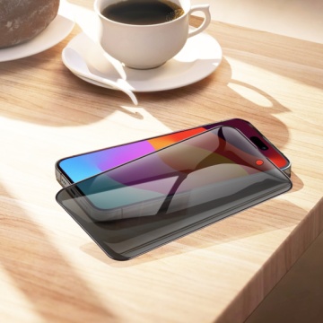 Hoco A12 Plus folie privacy iPhone 15 Pro Max, sticla securizata 6D DustProof, AntiSpy, rama neagra, HD Glass - Img 5