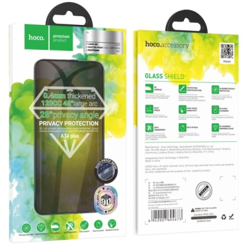 Hoco A34 Plus folie privacy iPhone 15 Plus, sticla securizata 6D DustProof, AntiSpy, rama neagra, HD Glass - Img 4