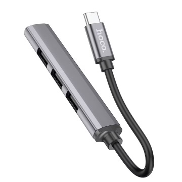 Hub Adaptor Multiport USB-C la USB-A, Hoco HB26 OTG 3.0 + 3x USB-A 2.0, gri - Img 2