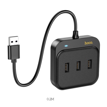 Hub USB Multiport, Hoco HB31, USB-A la 4 x USB-A 2.0, 4 in 1, 20cm, negru - Img 2