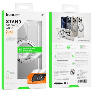 Husa iPhone 15 Pro Hoco AS1, MagSafe, Ring Stand, frosted clear, protectie premium - Img 2
